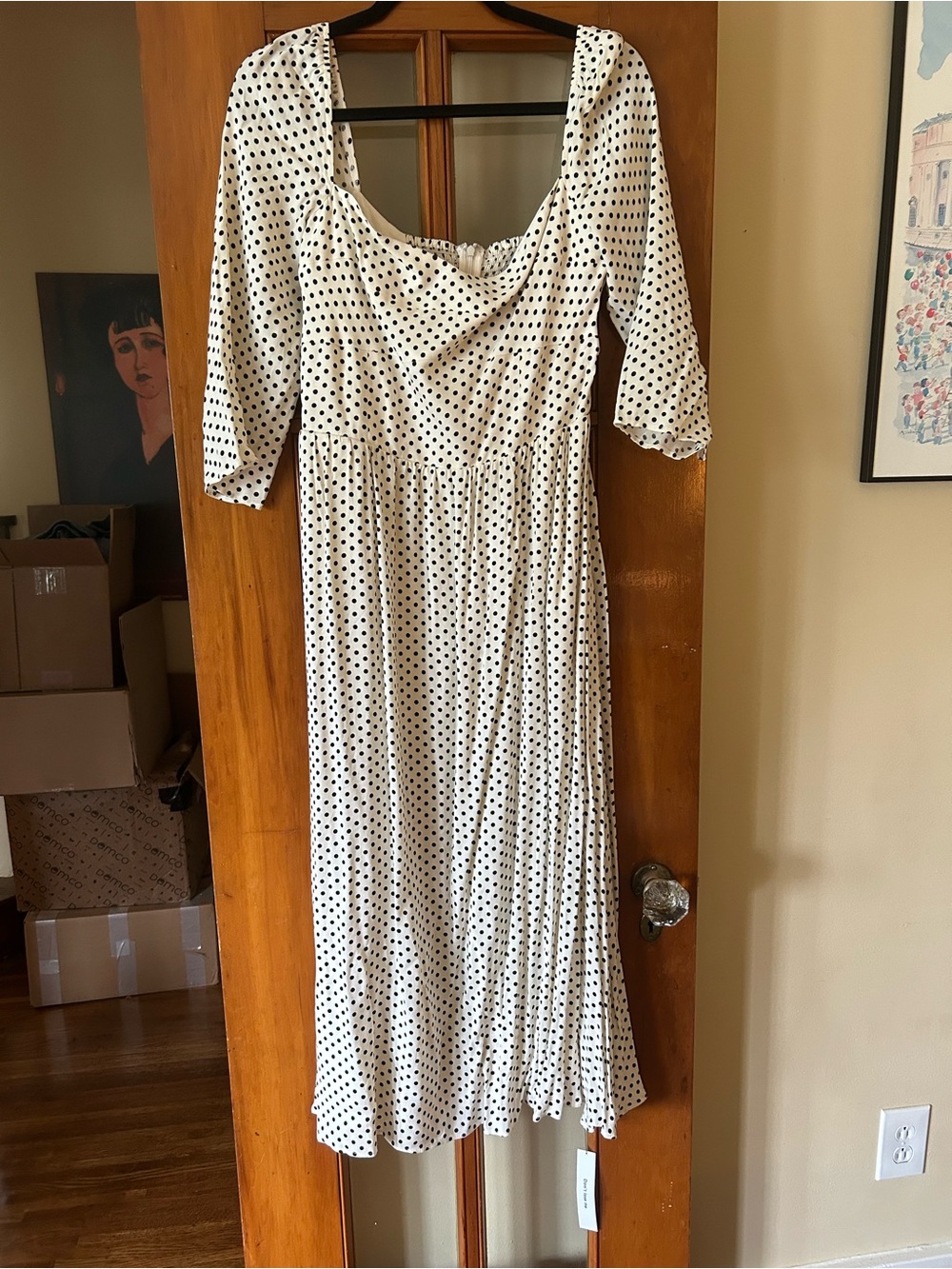 Reformation Inori White Black Polka Dot Square-Neck Midi Dress NWT - Picture 3 of 7